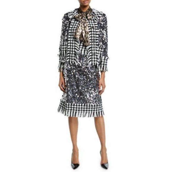 Dolce & Gabbana Runway Sequin Tweed Jacket Skirt Suit SET Womens Size IT 44 US M - Picture 1 of 16